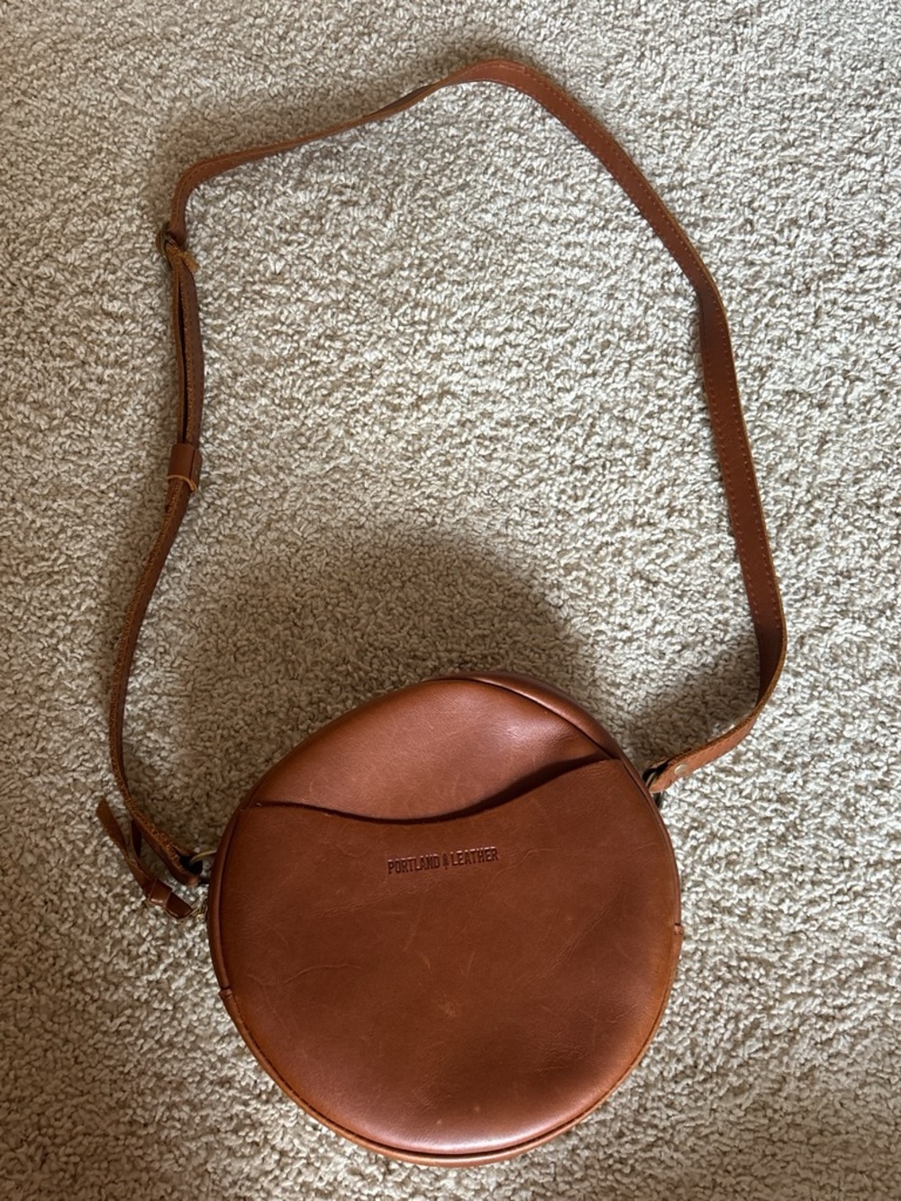 Portland Leather Round Crossbody Bag in Cognac Brown